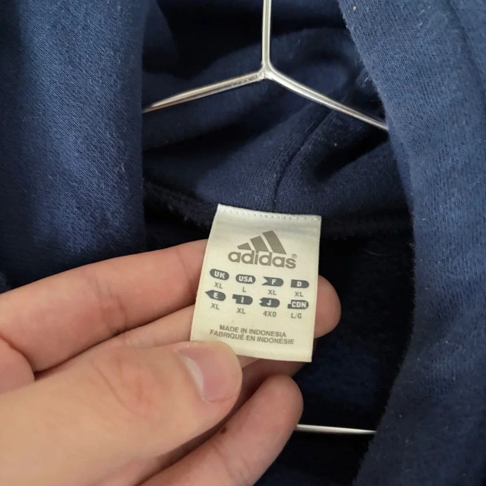 Adidas Center Logo Hoodie Navy Blue Mens Size Large Pullover Sweatshirt